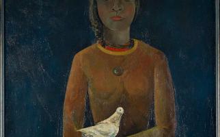 1958. Mujer con paloma. Oli sobre fusta 92x73cm Col·lecció  Dolors Junyent d'Art, Barcelona (Privat)