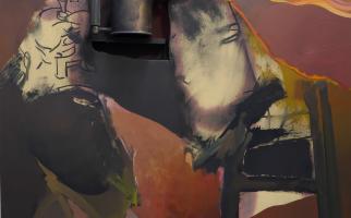 1985. El lampista.Mixta i collage sobre fusta.125 x 100 cm. Col·lecció J. Mateos (Privat)